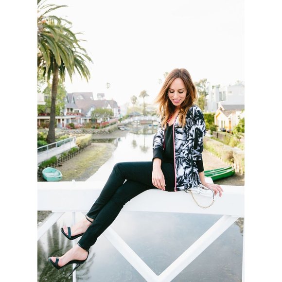 Lea Michelle Coachella Palm Tree Print Fabletics Diana Malibu Bomber Jacket S - Picture 7 of 7